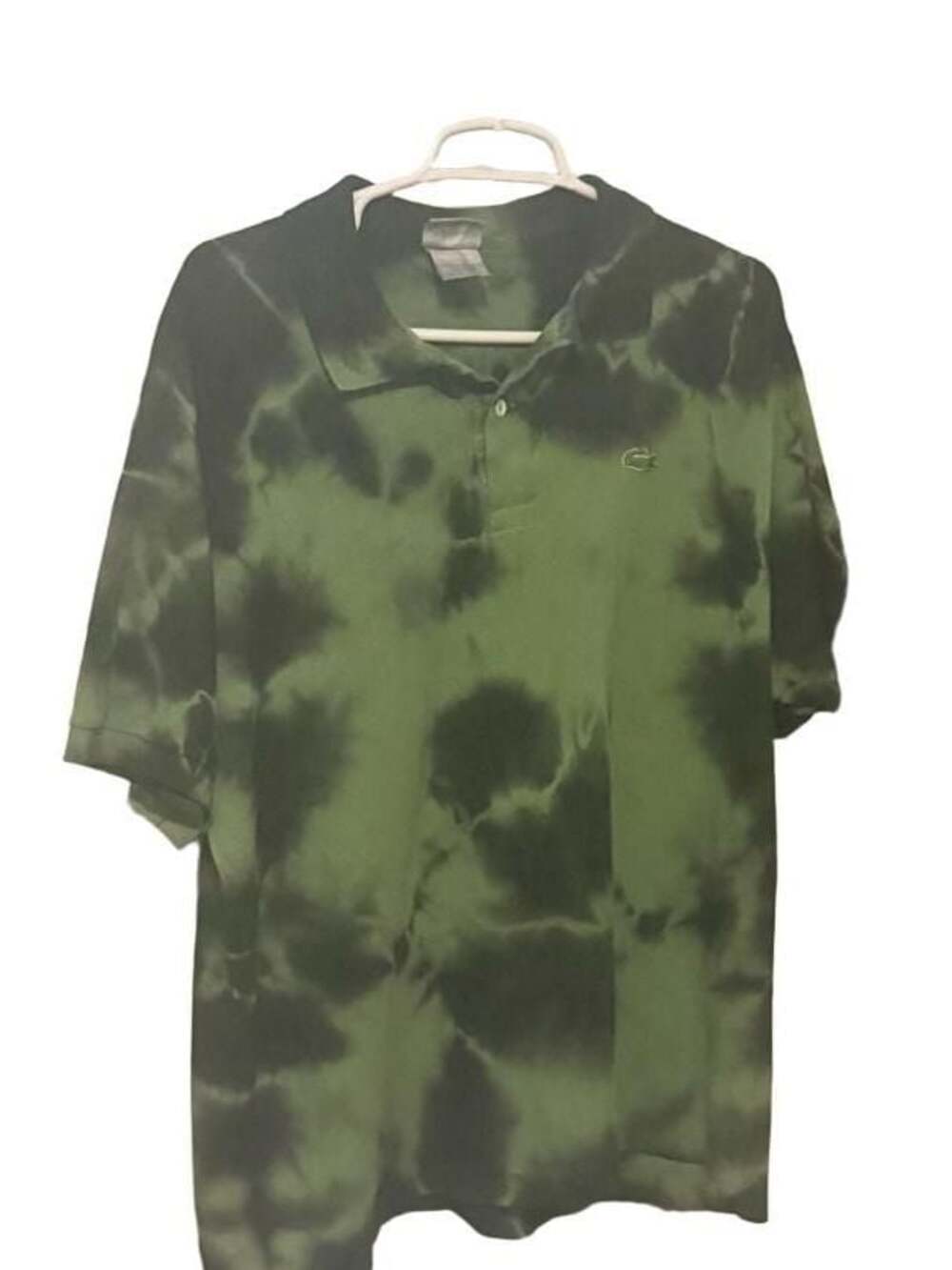 Lacoste Men's Green and Black Tie-Dye Short Sleeve Polo Shirt  Y2K